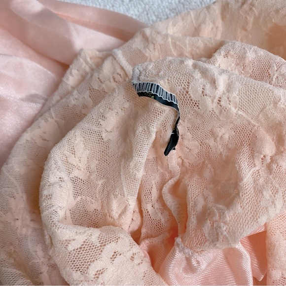 Vintage Baby Pink Lace Top W Satiny Skirt Midi Length Slip Dress Lingerie M - Picture 4 of 12